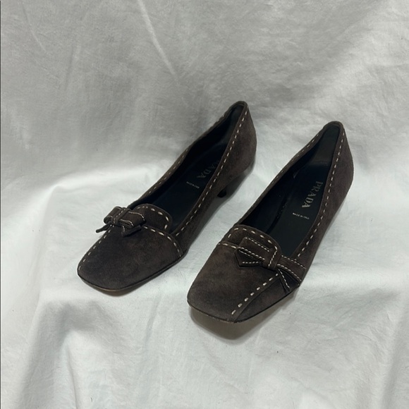 Prada Women's Dark Brown Suede Loafers with Bow - Picture 2 of 5